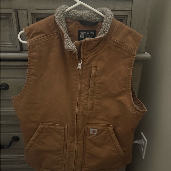 Carhartt Jackets & Blazers - Carhartt Tan Relaxed Fit Vest with Sherpa Lining